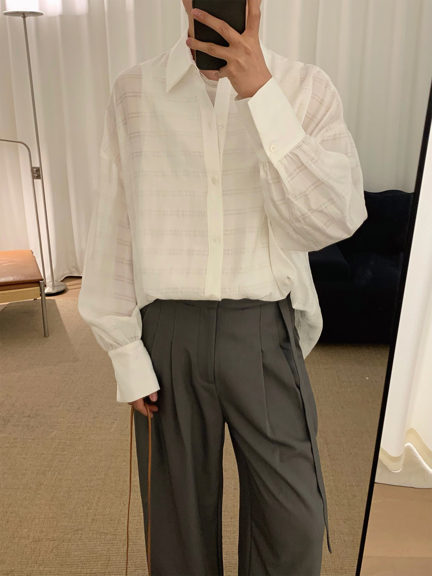 阿茶与阿古微透防晒衬衫男高级感春夏新款长袖宽松休闲情侣装衬衣
