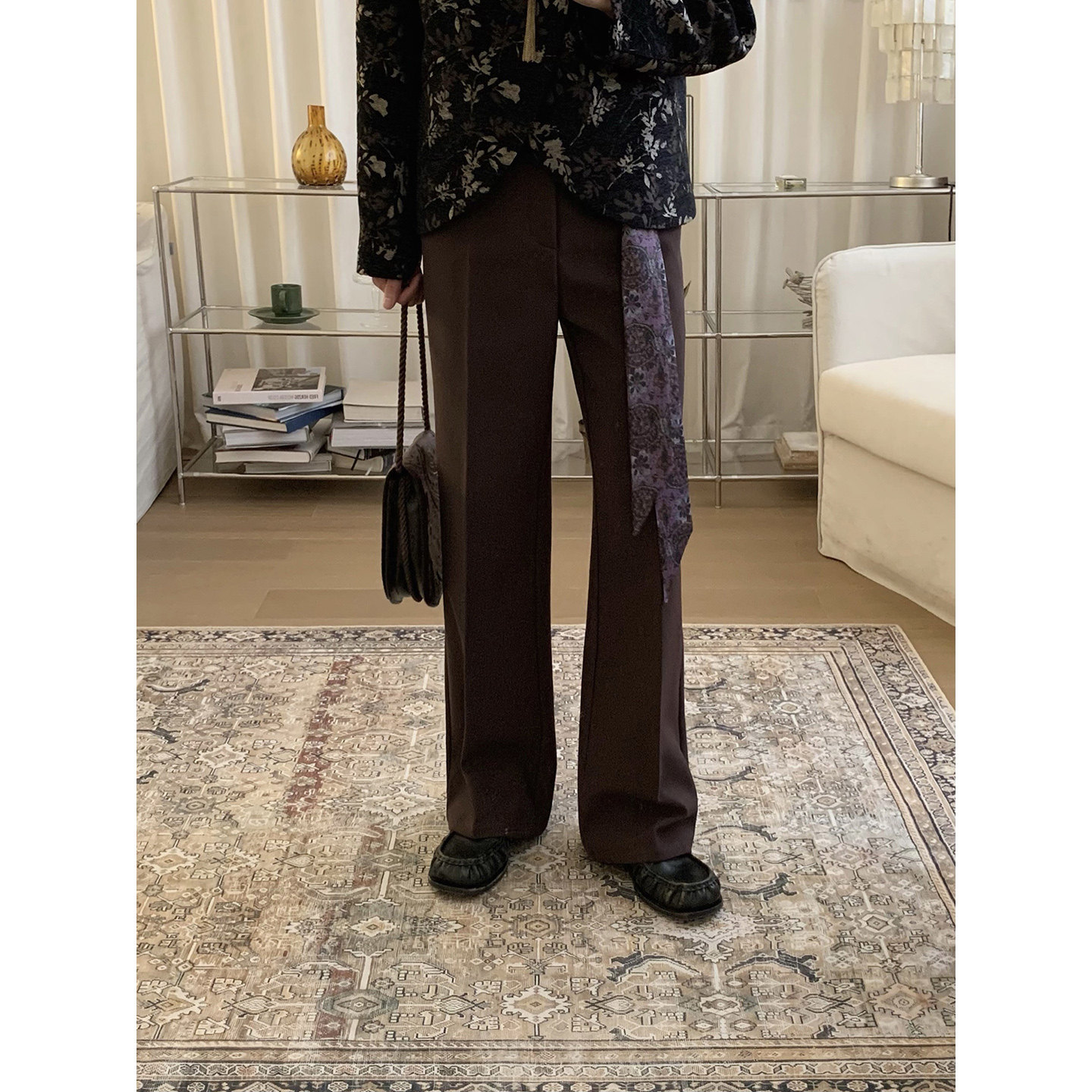 阿茶与阿古红棕复古秋冬直筒西裤男款宽松高级感丝巾气质休闲长裤