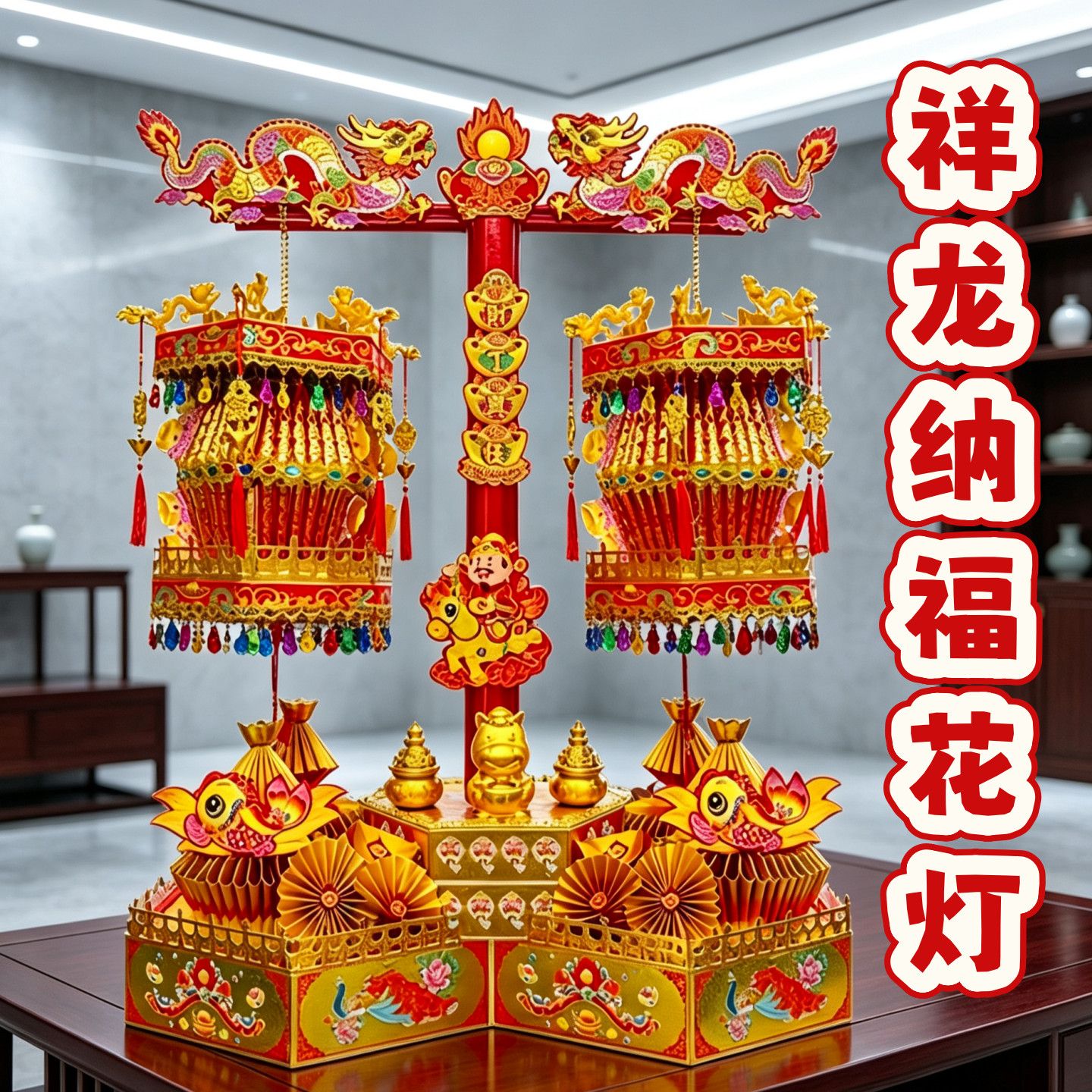 新款潮汕春节中秋折纸塔祥龙纳福花灯材料包自折自粘送教程胶条