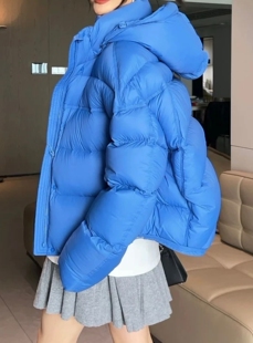 罗绮者超美蓝色羽绒服设计师款有型面包服90%鹅绒服冬款鹅绒短款