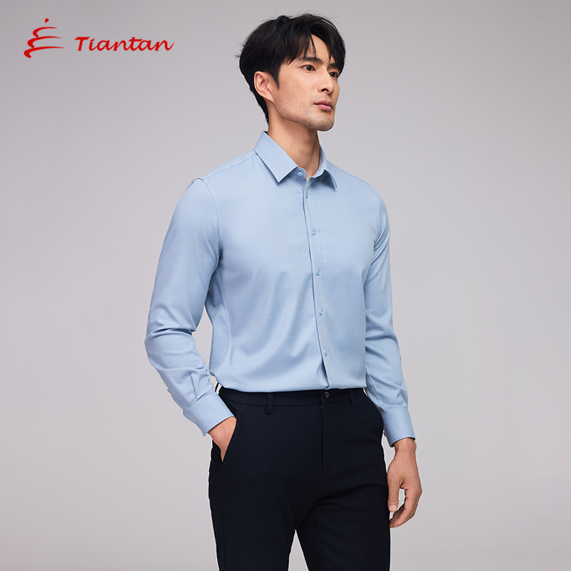 【含绵羊毛】天坛不易皱厚款长袖衬衫男商务衬衣豆绿秋冬新
