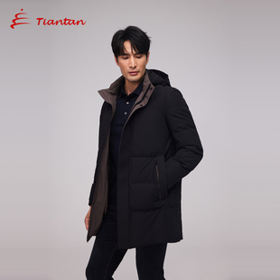 天坛羽绒服男中长款黑色经典日常休闲舒适保暖鸭绒商务通勤外套