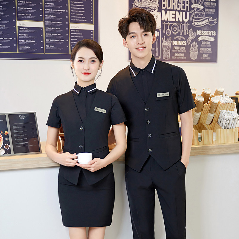 酒店KTV酒吧服务员工作服短袖衬衫马甲餐饮咖啡店西餐厅夏季女