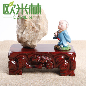 B025根雕奇石底座长方形 精品雕花实木摆件石头底座可挖槽包邮