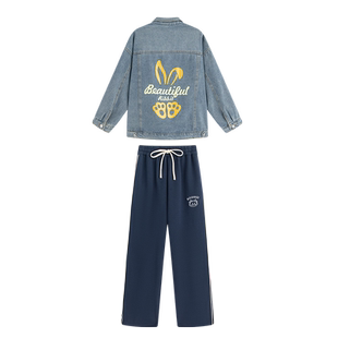 高中生春秋季两件套装新款初中学生2026少女孩牛仔外套大童时尚潮