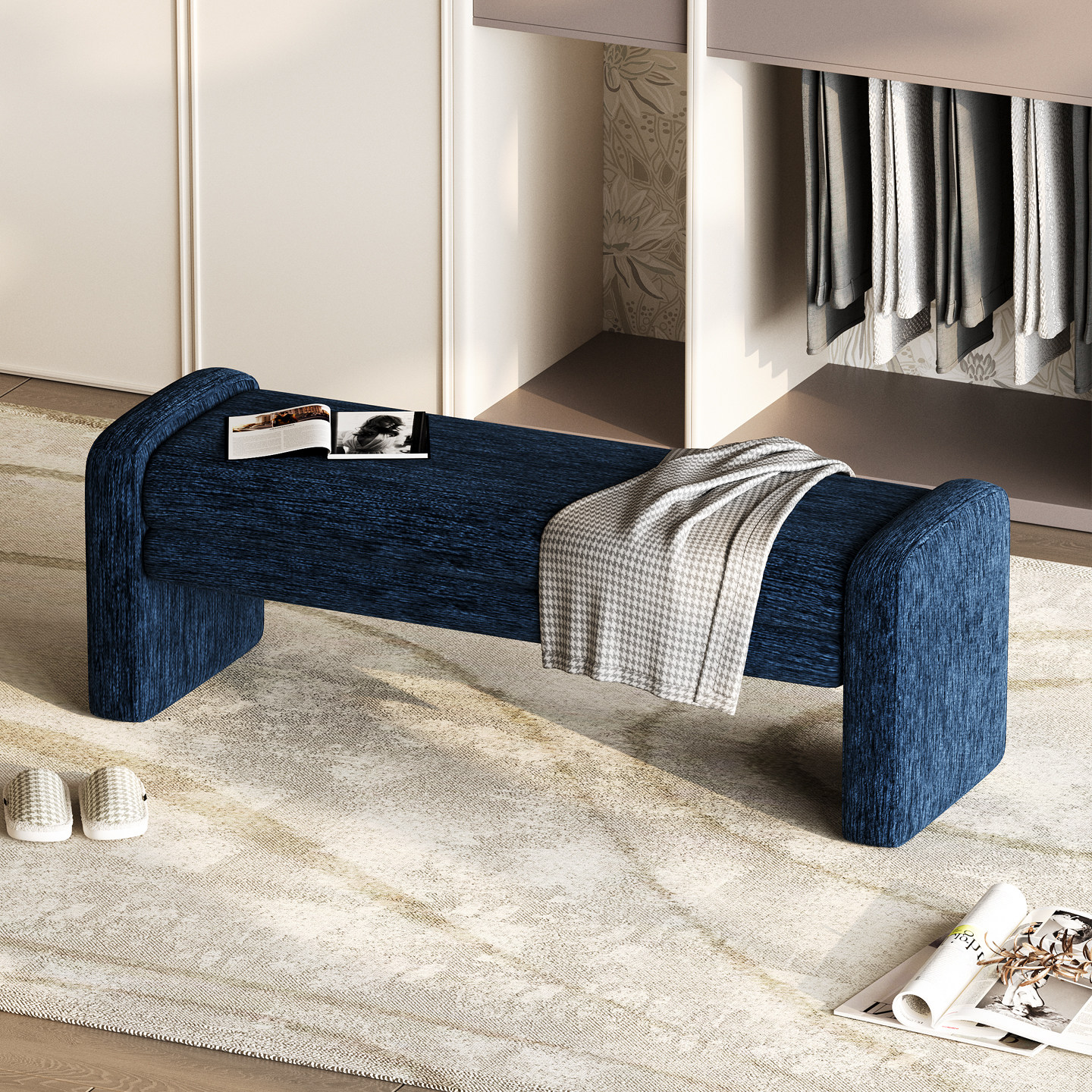 意式长条凳设计师卧室衣帽间沙发凳布艺床尾凳家用门口换鞋凳长凳