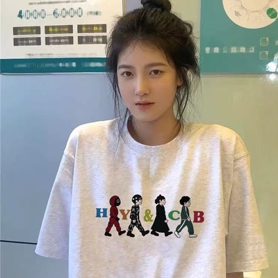 美式高街初中生白色短袖t恤女