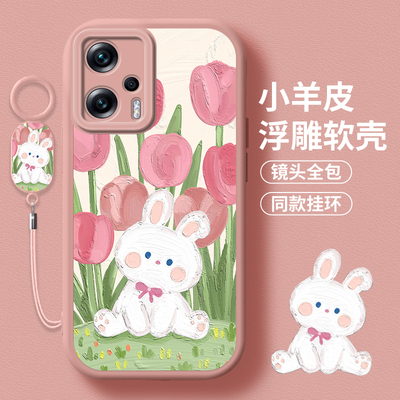 油画花兔适用红米note11Tpro手机壳小米note11Tpro十+新款note11e小羊皮note11epro女丅pro全包保护软套