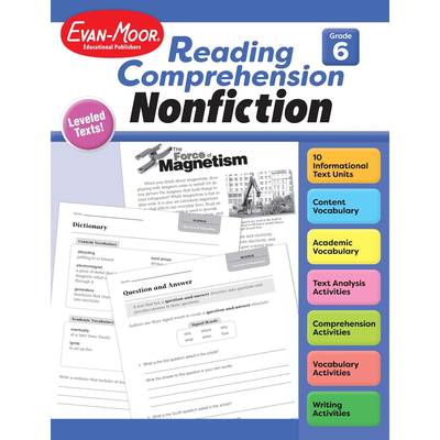 【预售】英文原版 Reading Comprehension: Nonfiction, Grade 6 阅读理解：非虚构类六年级  Evan-Moor 小学生学习辅导书籍