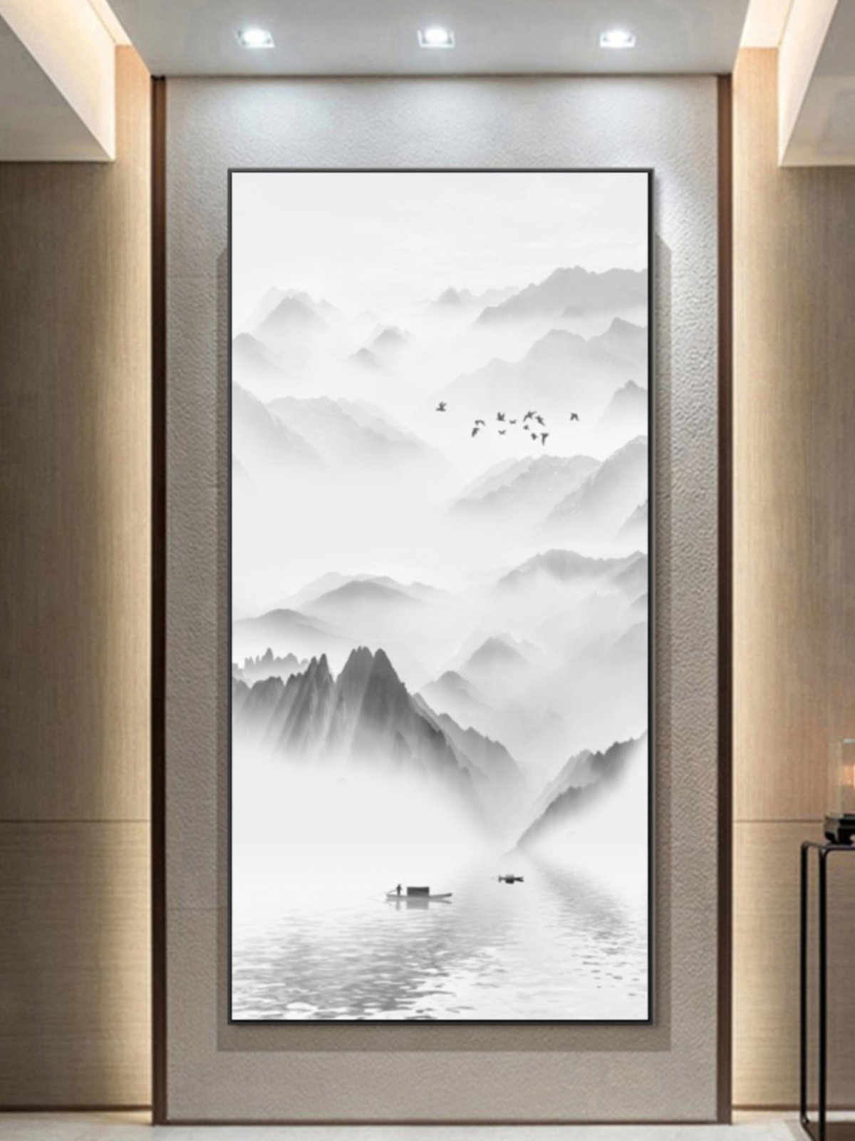 新品走道装饰画新中水墨黑白山水画玄关过茶室板样房抽道象简约式