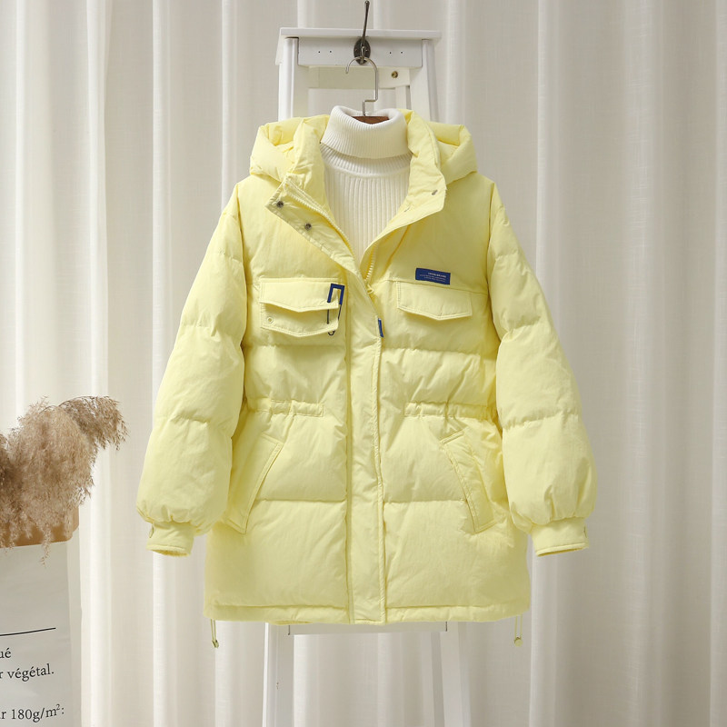 羽绒服女冬中长款2021年新款爆款韩版连帽收腰显瘦别针白鸭绒外套