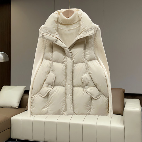雪缇娜韩版立领羽绒马甲90白鸭绒