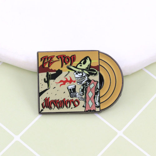 ZZ Top 西部骷髅牛仔封面黑胶唱片造型烤漆金属徽章胸针配饰 Pins