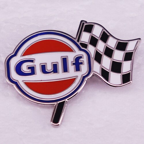Gulf 海湾石油黑白格赛车旗帜复古赛车金属徽章胸针配饰 Pins
