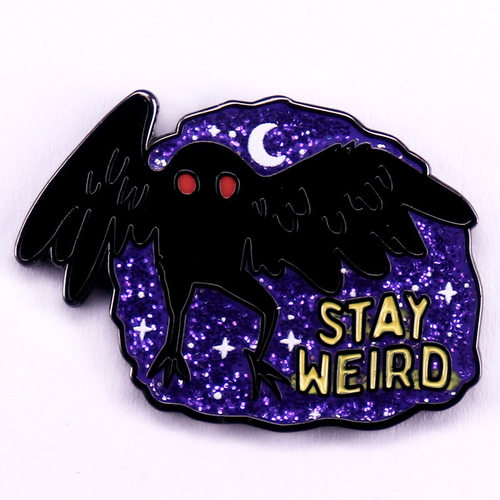 保持怪异天蛾人闪光徽章胸针Stay Weird Mothman