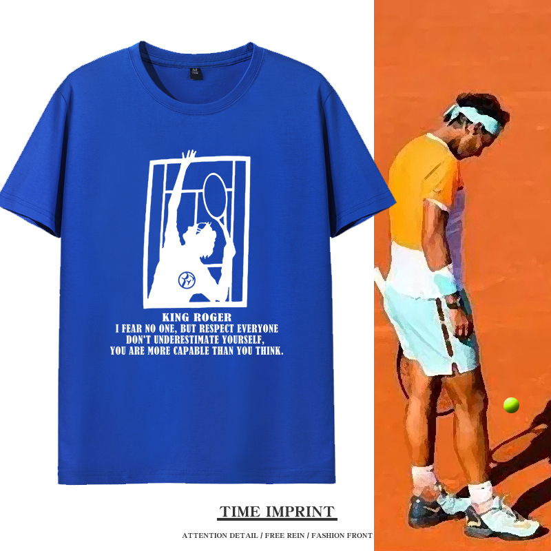 春夏季网球运动T恤短袖费德勒纯棉半截袖蓝色文化衫潮流男女衣服