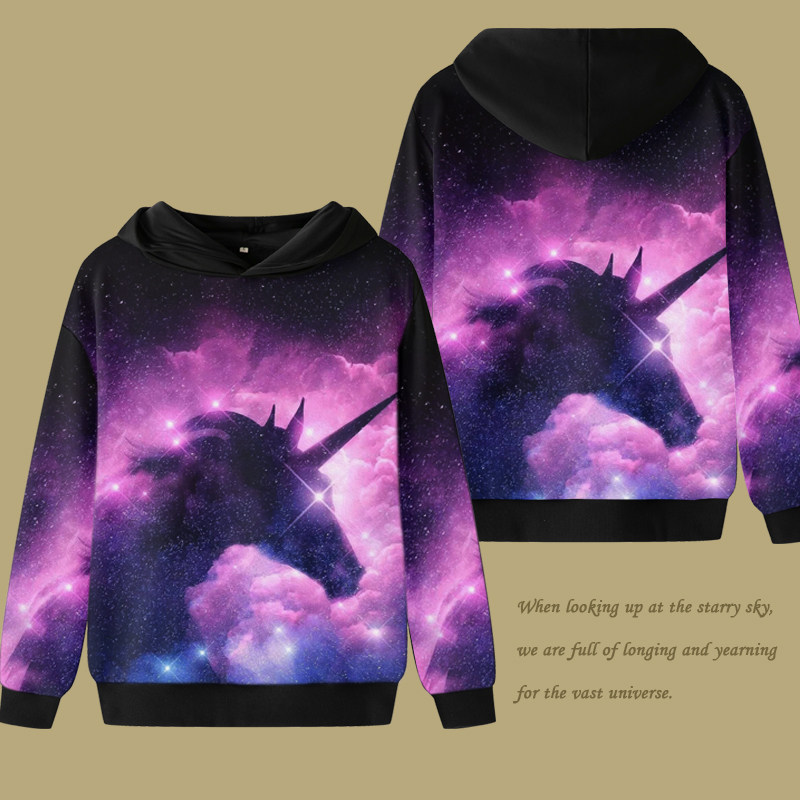 秋冬男士星空卫衣连帽春款独角兽宽松外套潮流青少年韩版大码定制