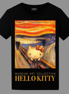 油画尖叫kitt联名短袖T恤扑克图案速干半截袖薄款卡通圆领痛衣潮