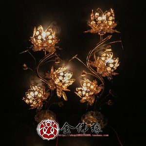 定制三品莲花灯 五品供佛灯金色镂空水晶莲花灯 佛堂灯 佛前灯 长