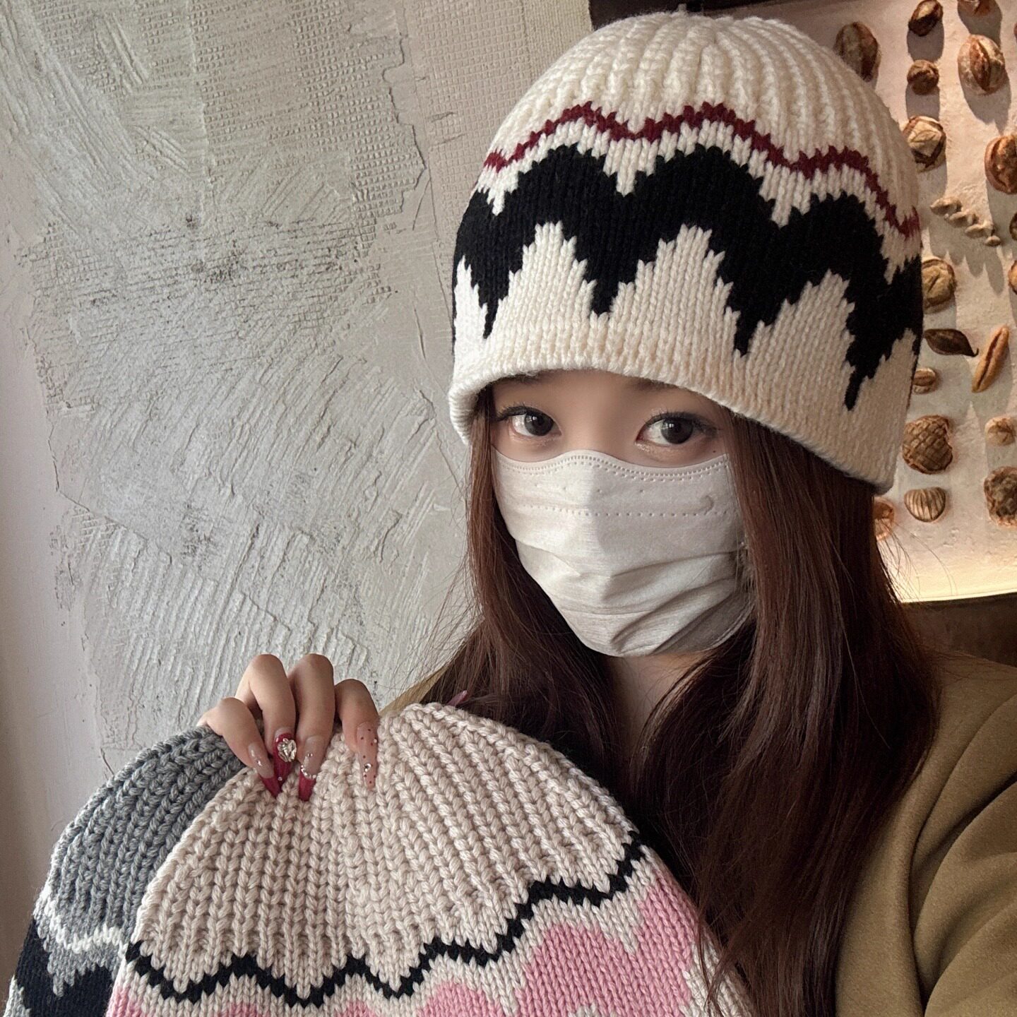 2025秋冬新款针织渔夫帽子女百搭提花毛线帽保暖显脸小水桶盆帽