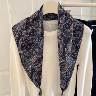 2025新款 高级感系脖子配饰颈饰 腰果花三角丝巾女小方巾搭配衬衫