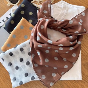 韩系棕色波点小方巾女2025春夏新款 饰包头发带领巾 气质百搭装