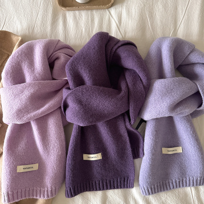 2025秋冬紫色围巾围脖纯羊毛围巾男女百搭针织保暖围脖秋冬送礼