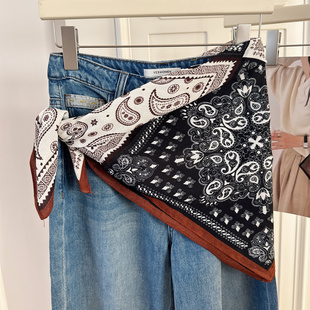 领巾围巾 西装 百搭腰果花拼接棉麻手感绑腰绑裤 子小方巾丝巾配衬衫