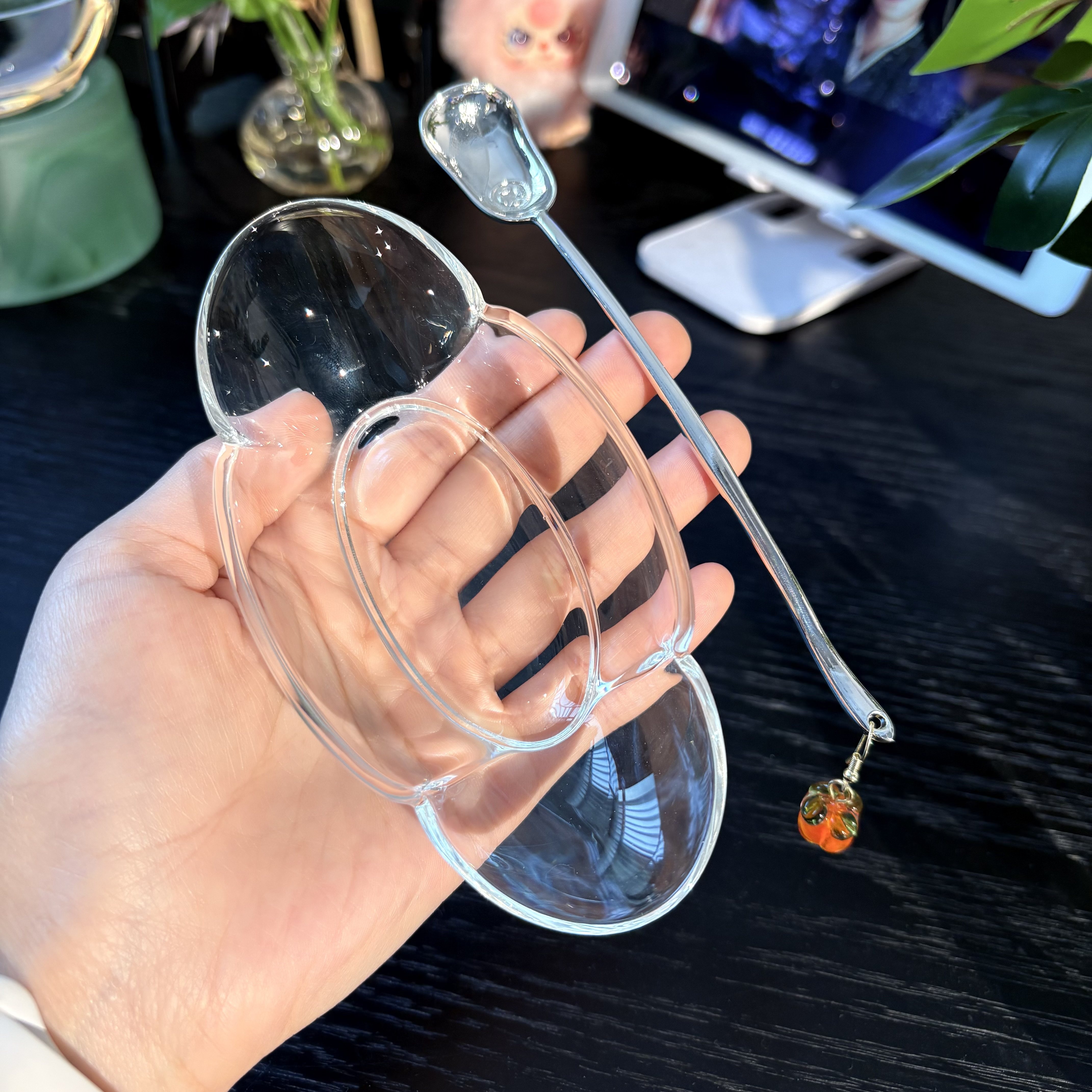 高档透明玻璃茶则茶拨两件套茶道配件套组蝉翼功夫茶具零配