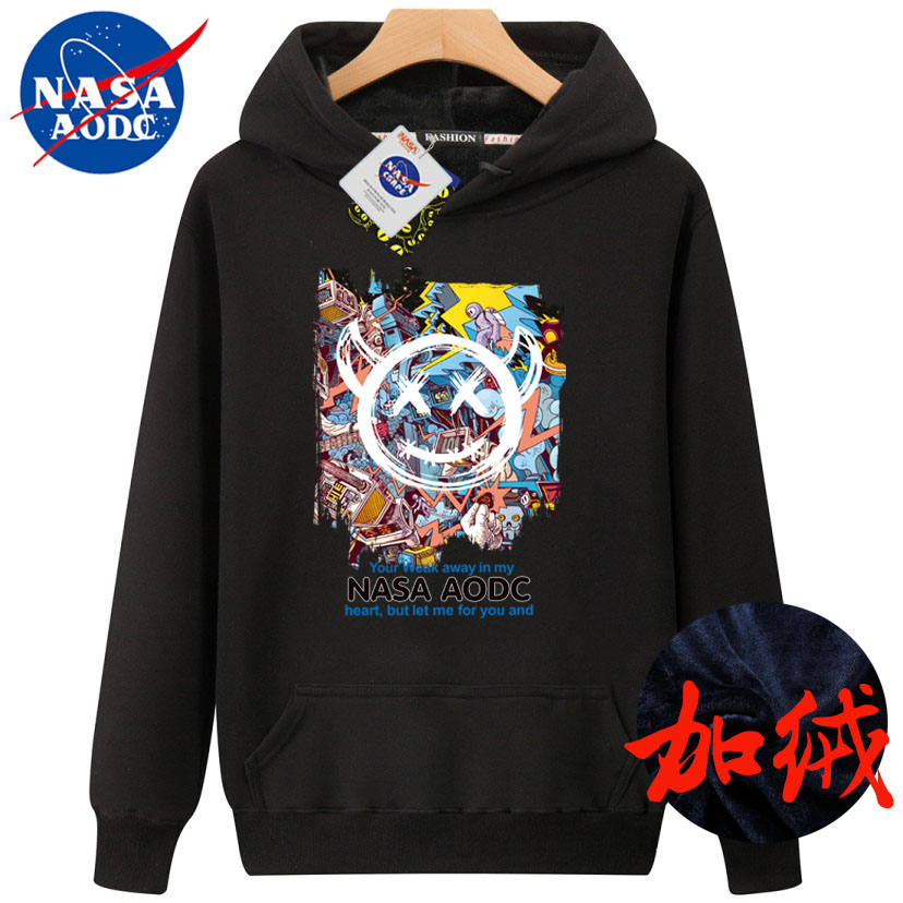 NASA卫衣连帽2022男女同款加绒情侣套头大码宽松韩版潮流纯棉百搭