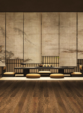 宋氏东方美学新中式卷帘窗帘悬挂式屏风隔断客厅茶室民宿古画山水