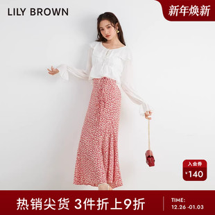 LILY 高腰甜美碎花系带雪纺半身裙LWFS232065 BROWN春夏款