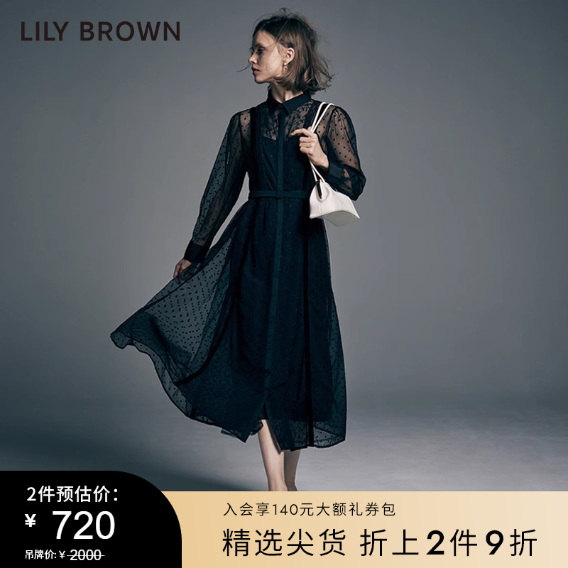 LILY BROWN秋冬 吊带蕾丝波点收腰淑女长裙LWFO215068