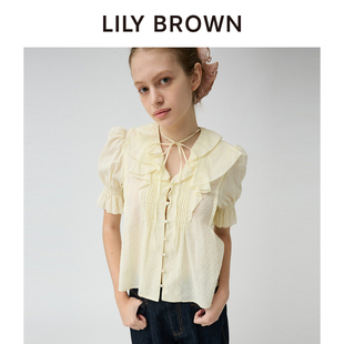 LILY BROWN2026早秋新品甜美荷叶边翻领泡泡袖系带衬衫LWFB264040