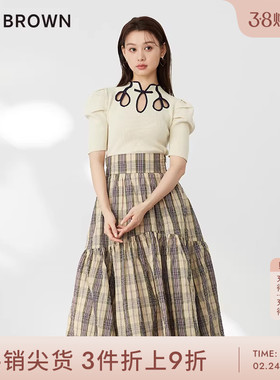 LILY BROWN春夏款 高腰系带收腰格纹拼接半身裙LWFS231183