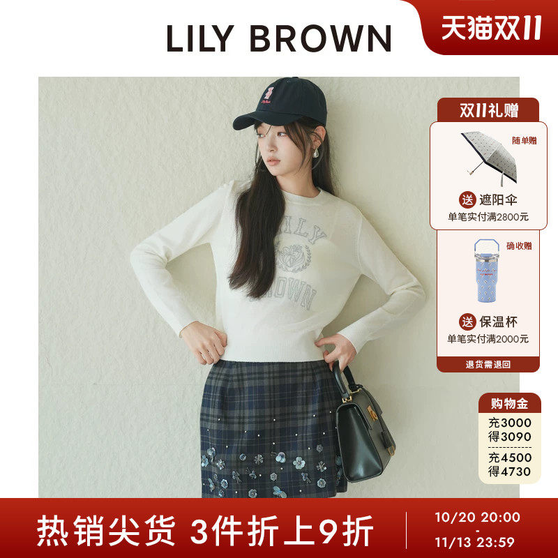 LILY BROWN秋冬款CANDY甜美花朵钉珠高腰半身裙LWFS254815