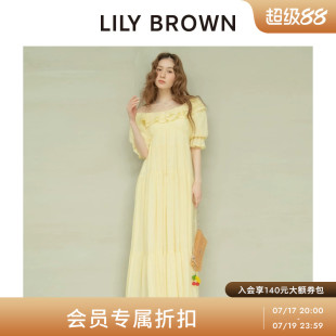 LILY BROWN2026早秋新品优雅荷叶边一字领露肩连衣裙LWFO264060