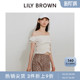 上衣LWFT251185 一字领露肩荷叶边褶皱短款 LILY BROWN春夏款