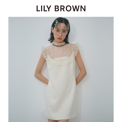LILYBROWN薄纱荷叶边钉珠连衣裙