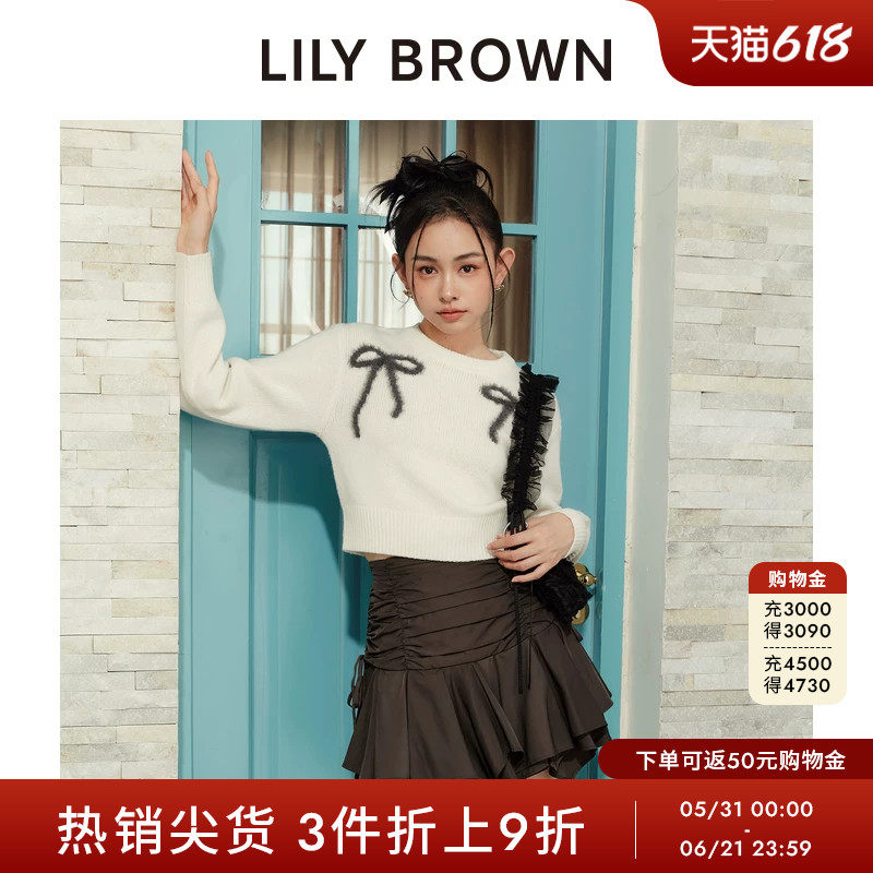 LILY BROWN秋冬款 甜美蝴蝶结圆领短款针织上衣LWNT244183