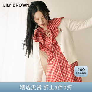 LILY 高腰连衣裙LWFO234275 BROWN秋冬款 甜美荷叶边喇叭袖