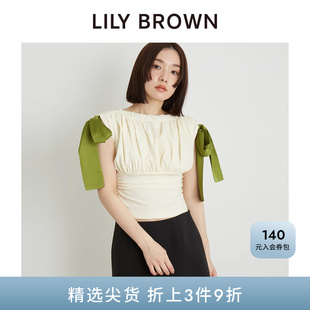 BROWN春夏款 LILY 甜美撞色蝴蝶结系带收腰上衣LWCT242144