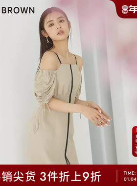 LILY BROWN春夏款 气质吊带抽褶短袖露肩连衣裙LWFO232024