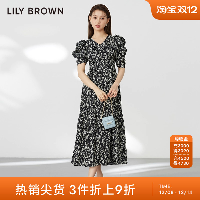 LilyBrown复古气质碎花连衣裙