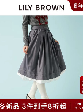 LILY BROWN2025秋冬新品复古优雅高腰松紧拉链半身裙LWFS254128