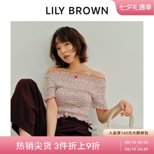 LILYBROWN一字领可爱短打褶T恤
