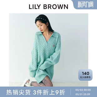 LILY BEAR翻领绞花针织连衣裙LWNO255038 BROWN秋冬款