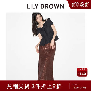 LILY 高腰拼接亮片开叉鱼尾半身裙LWFS244808 BROWN秋冬款