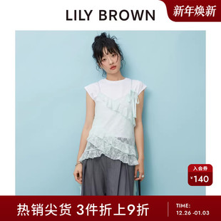 LILY 吊带蕾丝荷叶边飘带雪纺上衣LWFT252041 BROWN春夏款