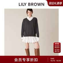 LILY BROWN2025秋冬新品甜美翻领花苞拼接衬衫连衣裙LWNO255024